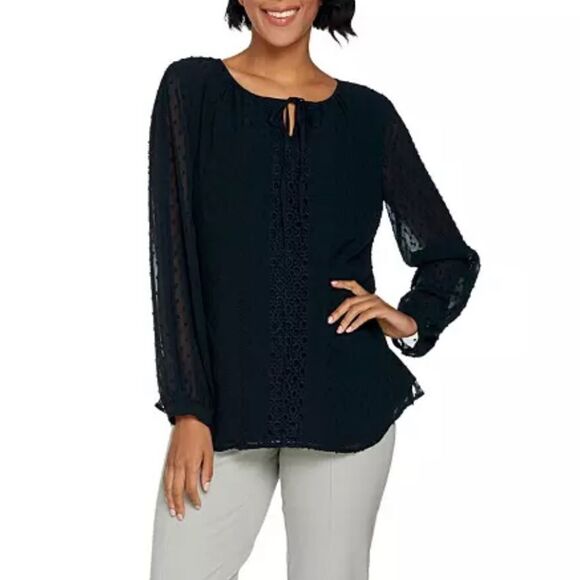 Isaac Mizrahi Live! Swiss Dot Woven Peasant Blouse - Picture 1 of 8